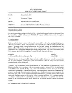 City of Piedmont COUNCIL AGENDA REPORT DATE: December 1, 2014