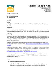 Rapid Response Research Low VOC Paint Standards U.S. EPA Region 10 May, 2008 Request Carolyn Gangmark of U.S. EPA Region 10 is interested in finding out what the criteria is for calling a paint