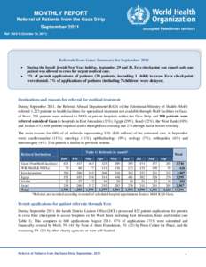 MONTHLY REPORT Referral of Patients from the Gaza Strip –– September 2011