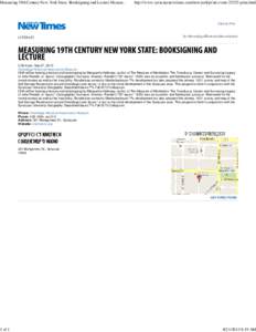 Measuring 19th Century New York State: Booksigning and Lecture Measuring 19th Century New York State: Booksigning and Lecture