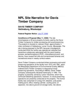 NPL Site Narrative for Davis Timber Company, NPL, Superfund, US EPA