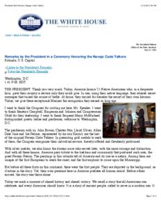 President Bush Honors Navajo Code Talkers[removed]:44 PM Home > News & Policies > July 2001