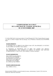 COMPTE RENDU SUCCINCT DE LA REUNION DU CONSEIL MUNICIPAL DU 25 NOVEMBRE 2009 L’An Deux Mille Neuf le vingt cinq novembre, le Conseil Municipal de la Ville d’Arpajon dûment convoqué, s’est réuni à la Mairie d’