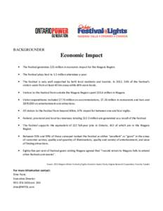 BACKGROUNDER  Economic Impact •  The Festival generates $25 million in economic impact for the Niagara Region.