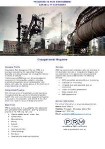 PROGRESSIVE RISK MANAGEMENT CAPABILITY STATEMENT Occupational Hygiene Company Profile