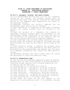 TITLE 35. STATE DEPARTMENT OF AGRICULTURE CHAPTER 10. AGRICULTURE PRODUCTS SUBCHAPTER 7. PUBLIC WAREHOUSES 35:[removed]Receipts, records, and scale tickets (a) If a warehouseman delivers part of a lot of a commodity cover