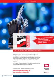 MEET THE EXPERTS  Logo endem Motek 2016 sorgt mit begleit