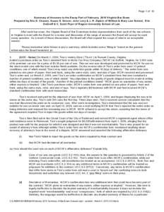 Page 1 of 10 Summary of Answ ers to the Essay Part of February 2010 Virginia Bar Exam Prepared by Eric D. Chason, Susan S. Grover, John Levy & J. R. Zepkin of W illiam & M ary Law School, Eric DeGroff & C. Scott Pryor of