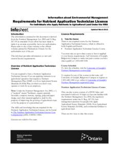 Information about Environmental Management  Requirements for Nutrient Application Technician Licence For Individuals who Apply Nutrients to Agricultural Land Under the NMA Updated March 2013