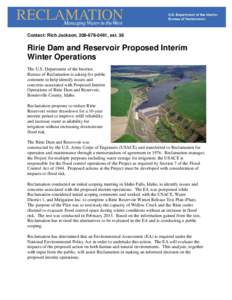 Ririe Dam and Reservoir Proposed Interim Winter Operations