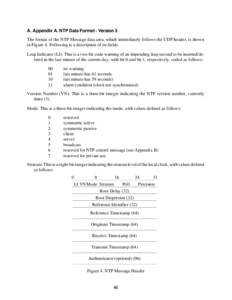 A. Appendix A. NTP Data Format - Version 3 The format of the NTP Message data area, which immediately follows the UDP header, is shown in Figure 4. Following is a description of its fields. Leap Indicator (LI): This is a