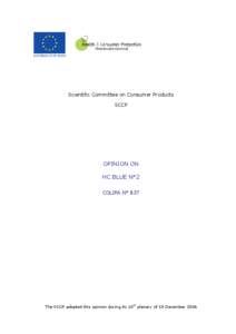 Scientific Committee on Consumer Products SCCP OPINION ON HC BLUE N°2 COLIPA N° B37