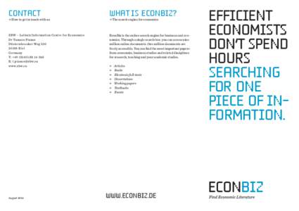 contact  what is econbiz? ZBW – Leibniz Information Centre for Economics Dr Tamara Pianos