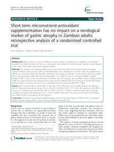 Short term micronutrient-antioxidant supplementation has no impact on a serological marker of gastric atrophy in Zambian adults: retrospective analysis of a randomised controlled trial