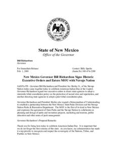 State of New Mexico Office of the Governor Bill Richardson Governor For Immediate Release Feb. 1, 2005