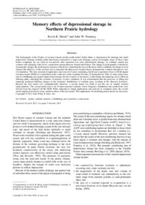 HYDROLOGICAL PROCESSES Hydrol. Process. 25, 3890–[removed]Published online 15 November 2011 in Wiley Online Library (wileyonlinelibrary.com) DOI: [removed]hyp[removed]Memory effects of depressional storage in