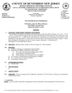 COUNTY OF HUNTERDON NEW JERSEY HUMAN SERVICES ADVISORY COUNCIL LOCAL ADVISORY COMMITTEE ON ALCOHOLISM & DRUG ABUSE YOUTH SERVICES COMMISSION MENTAL HEALTH BOARD[removed]