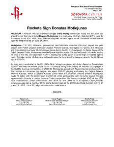 Houston Rockets Press Release For Immediate Release July 6, 2012