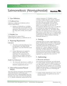 Communicable Disease Management Protocol  Salmonellosis (Nontyphoidal) Communicable Disease Control Branch  1. Case Definition