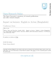 Open Research Online The Open University’s repository of research publications and other research outputs Impact on learners: English in Action (Bangladesh) Conference Item