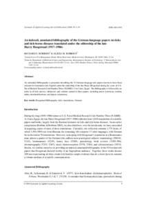 Systematic & Applied Acarology Special Publications[removed], 1–14  ISSN[removed]An indexed, annotated bibliography of the German-language papers on ticks and tick-borne diseases translated under the editorship of t