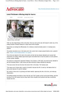 Local Professor offering help for burns - Local News - News | Hornsby & Upper Nort... Page 1 of 2  http://hornsby-advocate.whereilive.com.au Local Professor offering help for burns NEWS