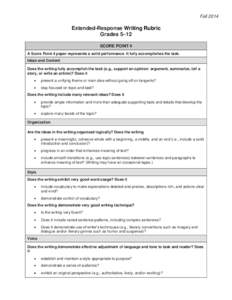 Fall[removed]Extended-Response Writing Rubric Grades 5–12 SCORE POINT 4 A Score Point 4 paper represents a solid performance. It fully accomplishes the task.