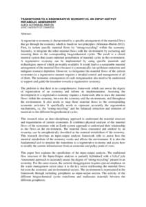 TRANSITIONS TO A REGENERATIVE ECONOMY II: AN INPUT-OUTPUT METABOLIC ASSESSMENT ALEIX ALTIMIRAS-MARTIN 4CMR, UNIVERSITY OF CAMBRIDGE.  Abstract: