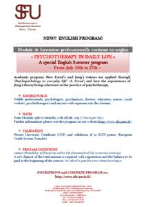 Module en anglais - Psychotherapy in daily life - Université d'été et Formation continue - SFU Paris