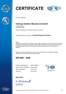 CERTIFICATE This is to certify that Hottinger Baldwin Messtechnik GmbH Im Tiefen See[removed]Darmstadt