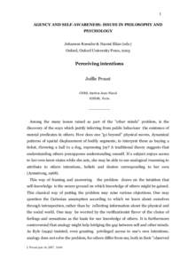 1 AGENCY AND SELF-AWARENESS: ISSUES IN PHILOSOPHY AND PSYCHOLOGY Johannes Roessler & Naomi Eilan (eds.) Oxford, Oxford University Press, 2003