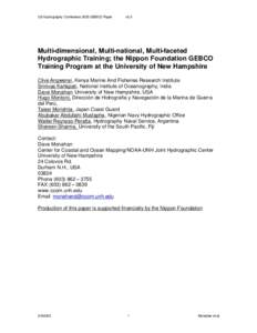 US Hydrography Conference 2005 GEBCO Paper  v2.0 Multi-dimensional, Multi-national, Multi-faceted Hydrographic Training; the Nippon Foundation GEBCO