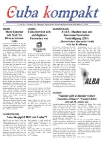 15. Juni 2013, Ausgabe 104, Jahrgang 8, Herausgeber: Freundschaftsgesellschaft BRD-Kuba e.V., Köln  THEMA Mehr Internet mit NAUTA