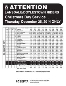 ATTENTION  LANSDALE/DOYLESTOWN RIDERS Christmas Day Service
