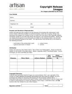 Microsoft Word - Artisan Copyright Release - Images.doc