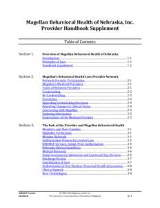 Magellan Behavioral Health of Nebraska, Inc. Provider Handbook Supplement Section 1.  Section 2.