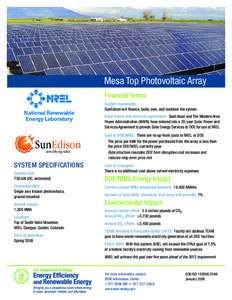 Mesa Top Photovoltaic Array Financial Terms National Renewable Energy Laboratory Innovation for Our Energy Future