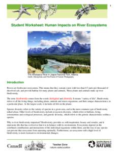 1  Student Worksheet: Human Impacts on River Ecosystems The Athabasca River in Jasper National Park, Alberta. Credit: iStockphoto.com/The Power of Forever Photography