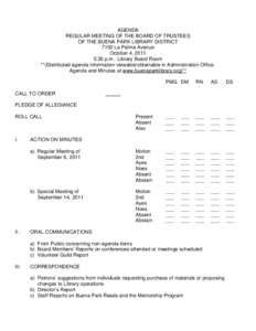 Agenda / Minutes / Meetings / Parliamentary procedure / Buena Park /  California
