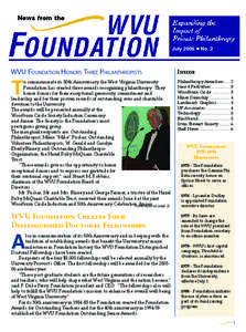 July 2005  No. 2  WVU Foundation Honors Three Philanthropists Inside