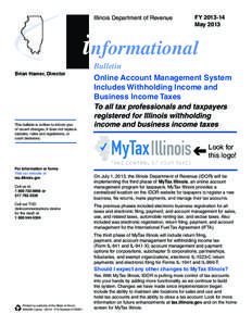Illinois Department of Revenue  FY[removed]May[removed]informational
