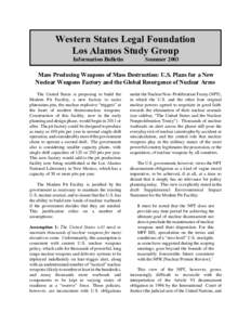 Western States Legal Foundation Los Alamos Study Group Information Bulletin Summer 2003
