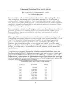 EPA-Environmental Justice Small Grants Recipients - FY 2001
