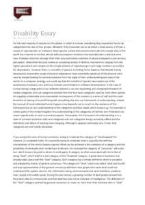 Disability Essay By Evelyn Glennie For the vast majority of species on this planet, in order to survive, everything they experience has to be categorised into one of four groups. Whatever they encounter has to be either 