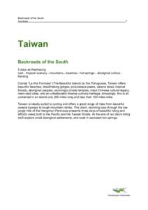 Backroads of the South 1 Tour Notes  Taiwan