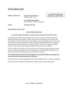 NEWS RELEASE MEDIA CONTACT: Sergeant Gregg Peterson[removed] – P.I.O.