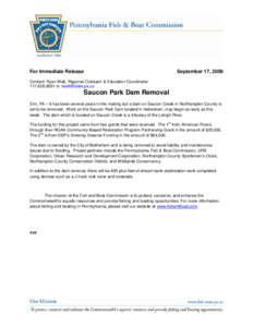 For Immediate Release  September 17, 2009 Contact: Ryan Walt, Regional Outreach & Education Coordinator[removed]or [removed]