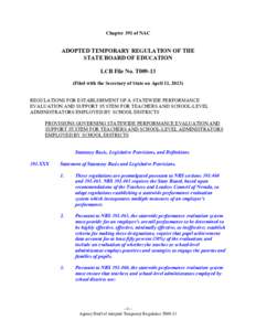 Chapter 391 of NAC  ADOPTED TEMPORARY REGULATION OF THE STATE BOARD OF EDUCATION LCB File No. T009-13 (Filed with the Secretary of State on April 11, 2013)
