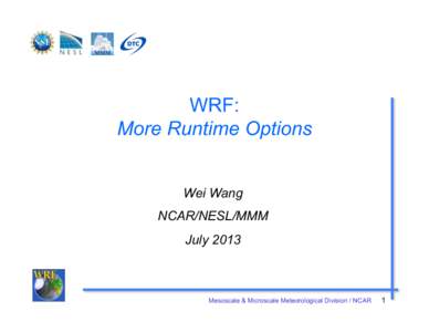 WRF: More Runtime Options Wei Wang NCAR/NESL/MMM July 2013