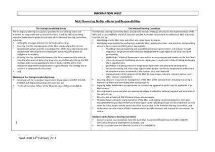 INFORMATION	
  SHEET	
   	
   MoU	
  Governing	
  Bodies	
  –	
  Roles	
  and	
  Responsibilities	
     The	
  Strategic	
  Leadership	
  Group	
   The	
  Strategic	
  Leadership	
  Group	
  (SLG)	
 